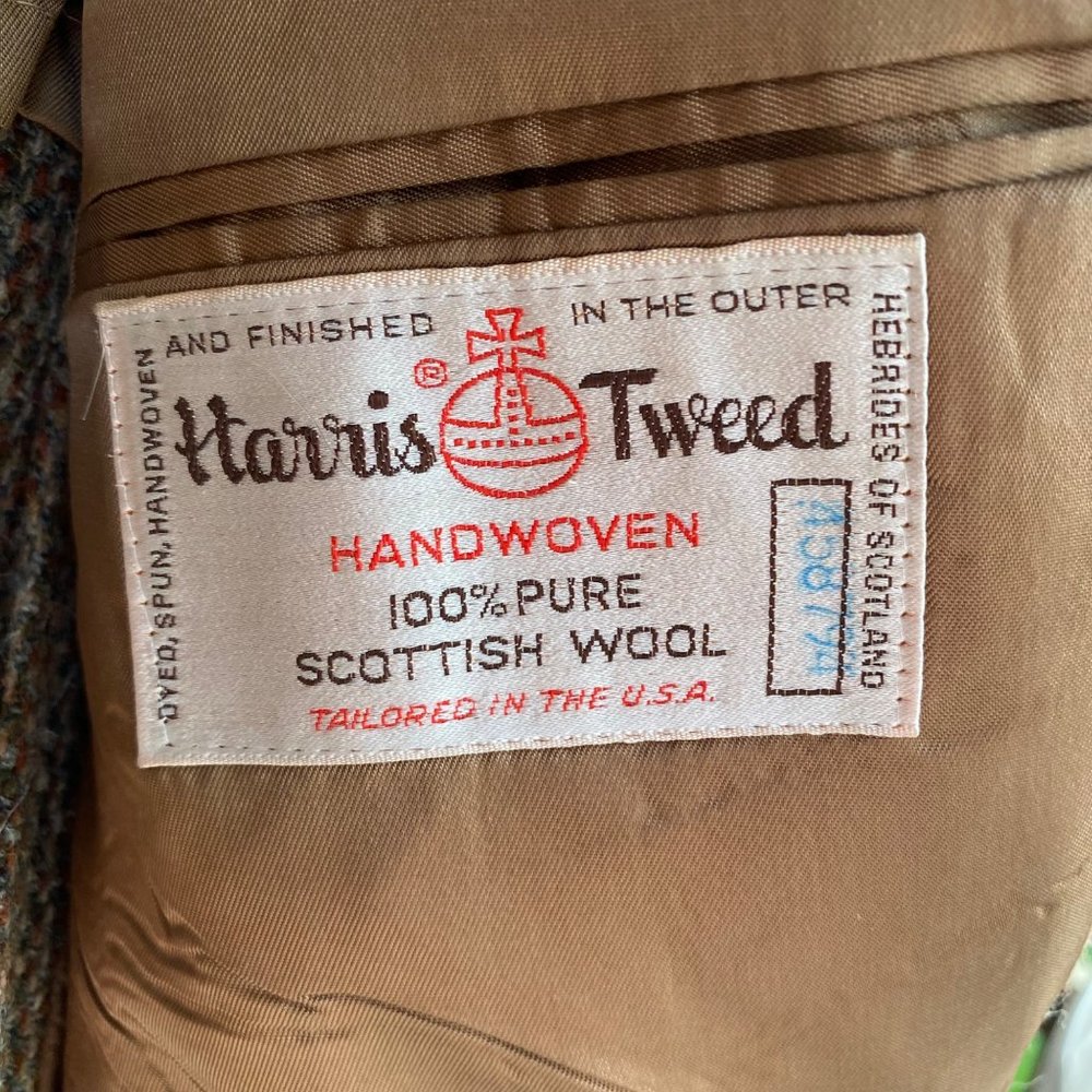 Harris Tweed Men's Scottish Wool Blazer Jacket Size 40  Brown 2 Button Vintage - Picture 4 of 16